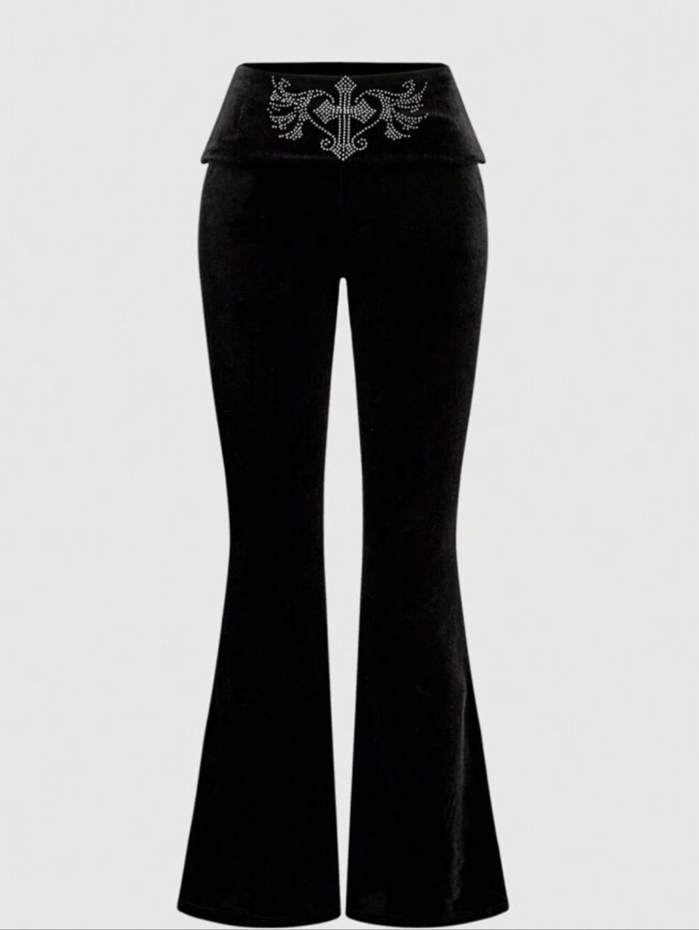 Black Velvet Flare Pants Y2K Bling L